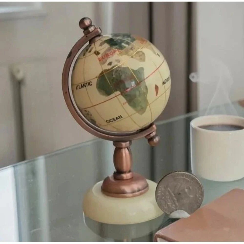 Mother-of-Pearl Gemstone Globe | Copper Stand | Natural Stone Décor NEW